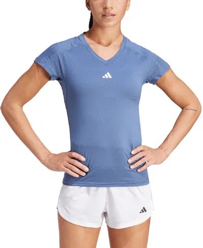 Adidas Originals Women's Training Moisture-wicking Logo V-neck T-shirt In Preloved Ink