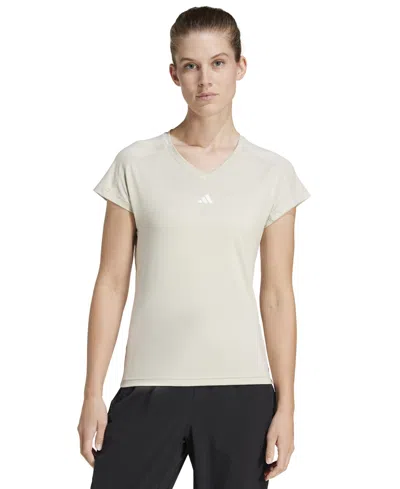 Adidas Originals Women's Training Moisture-wicking Logo V-neck T-shirt In Wonder Alumina,white