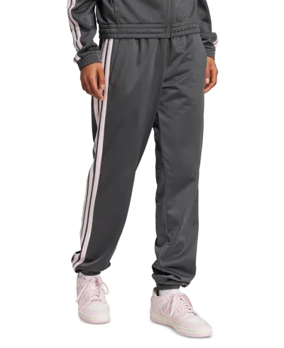 Adidas Originals Women's Tricot 3-stripes Track Pants In Grey Six,clear Pink