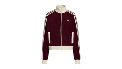 Pre-owned Adidas Originals Women's Velour Knit Track Top In Maroon In Burgundy