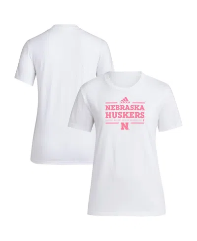 Adidas Originals Women's White Nebraska Huskers 2024 Breast Cancer Awareness Pregame T-shirt