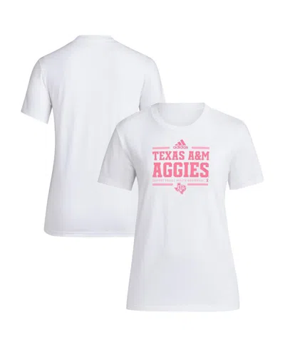 Adidas Originals Women's White Texas A&m Aggies 2024 Breast Cancer Awareness Pregame T-shirt