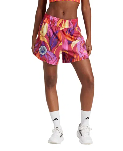 Adidas Originals Women's X Farm Rio Training Pacer Shorts In Bold Pink,spring Yellow