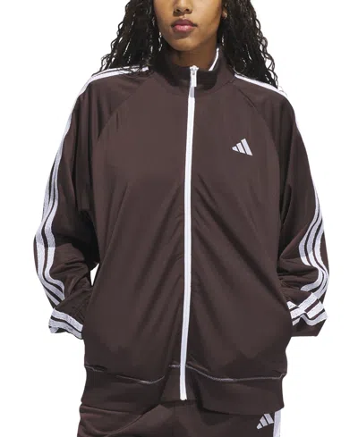Adidas Originals Women's Zip-front Long-sleeve Logo Track Jacket In Brown