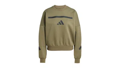Pre-owned Adidas Originals Women's Z.n.e. Sweatshirt In Olive Strata
