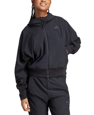 Adidas Originals Women's Z.n.e. Woven Full-zip Hoodie In Black