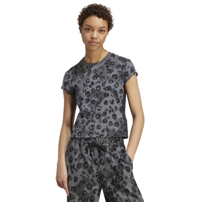 Adidas Originals Womens Adidas 3-stripes Animal Printed T-shirt In Gray