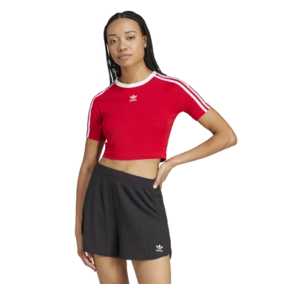 Adidas Originals Womens Adidas 3 Stripes Baby T-shirt In Scarlet/white