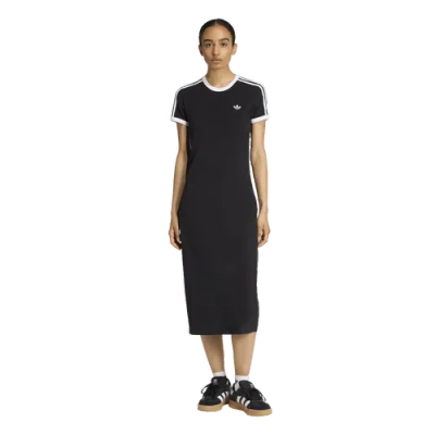 Adidas Originals Slim 3-stripes Midi Dress In Black