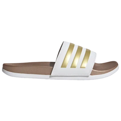 Adidas Originals Adidas Women's Adilette Comfort Slide Sandals In Cloud White/cloud White/matte Gold