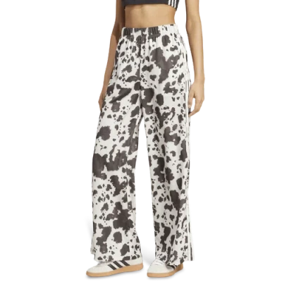 Adidas Originals Womens Adidas Cow Print Wide Leg Satin Pants In Black
