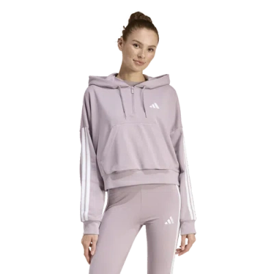 Adidas Originals Womens Adidas Essentials 3-stripes French Terry Qtr Zip Hoodie In Purple