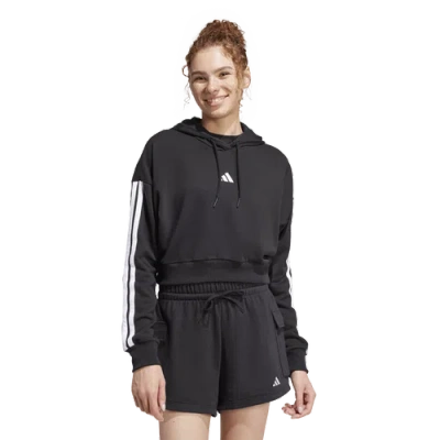 Adidas Originals Womens Adidas Essentials 3-stripes French Terry Cropped Hoodie In Black