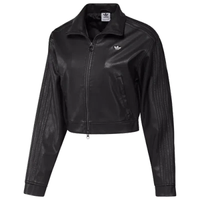 Adidas Originals Womens Adidas Firebird Crop F/z Leather Track Top In Black