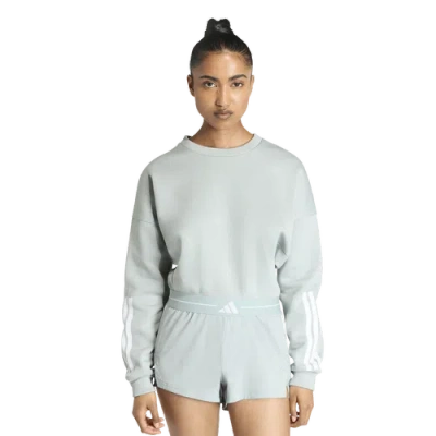 Adidas Originals Womens Adidas Hyperglam 3 Stripe Training Cropped Crew Sweater In Blue