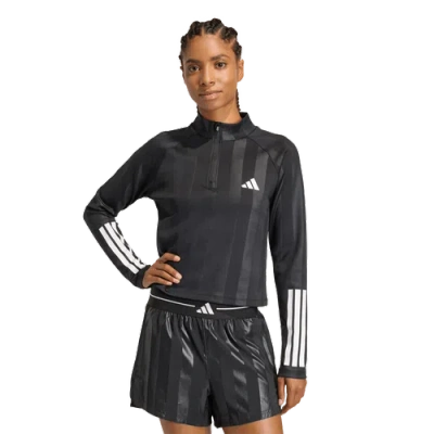 Adidas Originals Womens Adidas Hyperglam 3-stripes Emboss 1/4 Zip Cover Up In Black