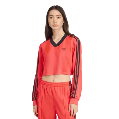 Adidas Originals Womens Adidas Jacquard Long Sleeve T-shirt In Red