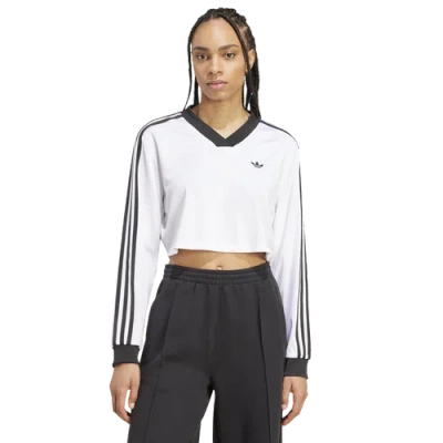 Adidas Originals Womens Adidas Jacquard Long Sleeve T-shirt In White