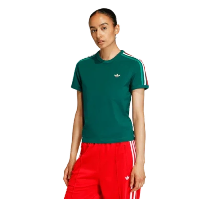 Adidas Originals Womens  3-stripes Slim T-shirt In Green