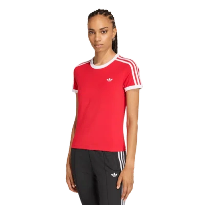Adidas Originals Womens  3-stripes Slim T-shirt In Red