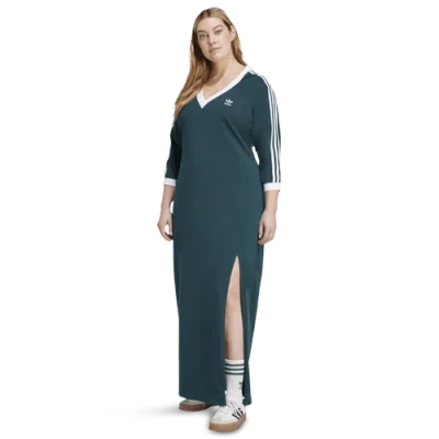Adidas Originals Womens  Adicolor 3-stripes V-neck Maxi Dress (ps) In Green