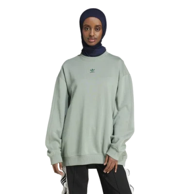 Adidas Originals Womens  Essentials Fleece Oversized Crewneck Sweater In Silver Green