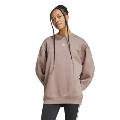 Adidas Originals Womens  Essentials Fleece Oversized Crewneck Sweater In Trace Brown