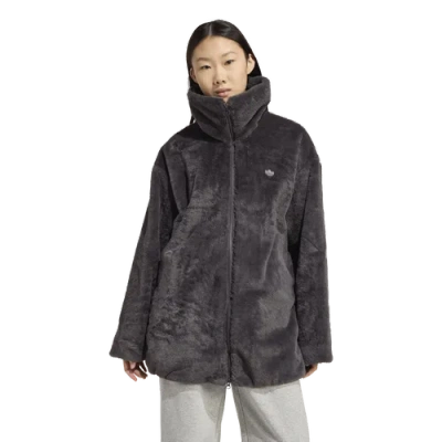 Adidas Originals Womens  Hooded Fur Jacket In Black