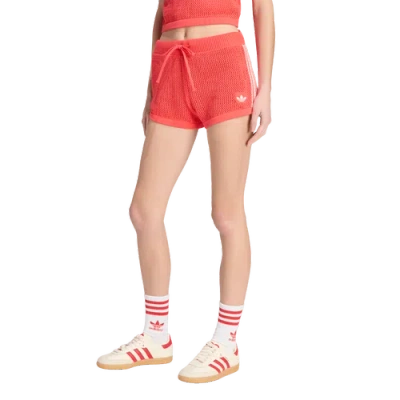 Adidas Originals Womens  Knitted Crochet Shorts In Red