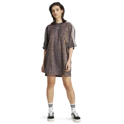 Adidas Originals Womens  Leopard T-shirt Dress In Brown