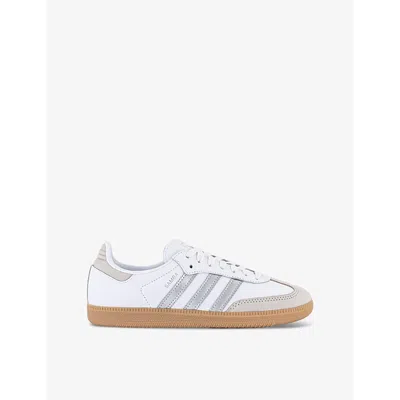 ADIDAS ORIGINALS WOMENS ADIDAS SAMBA OG LOGO-PRINT LEATHER AND SUEDE LOW-TOP TRAINERS