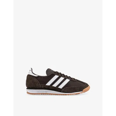 Adidas Originals Sl 72 Og Suede And Crochet-trimmed Canvas Sneakers In Dark Brown White Gum