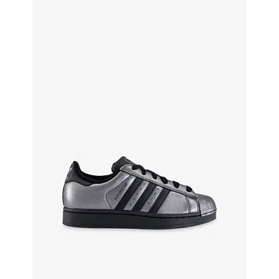 Adidas Originals Womens Black Black Iron Metalli Superstar Ii Leather Trainers In Silver