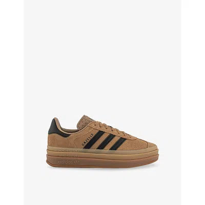 ADIDAS ORIGINALS WOMENS CARDBOARD BLACK GUM GAZELLE BOLD SUEDE TRAINERS EUR 41 / 8 UK