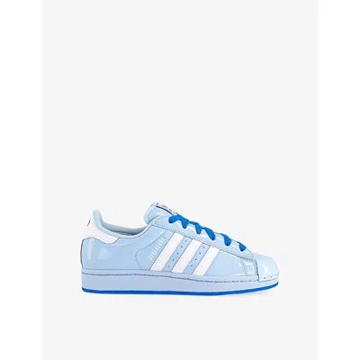 Adidas Originals Womens Care Bear Clear Sky Whit Superstar Ii Patent-leather Trainers In Blue