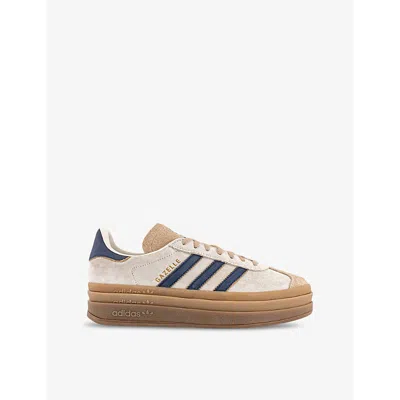 Adidas Originals Womens Adidas Gazelle Bold Brand-stripe Suede Low-top Trainers In Cream White Night Indigo