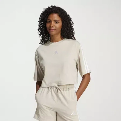 Adidas Originals Womens Crew Neck Short Sleeve Active Crop Top In Gray