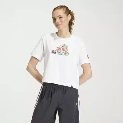Adidas Originals Womens Crew Neck Short Sleeve Active Crop Top In White