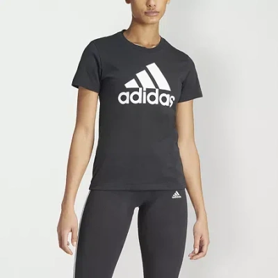 Adidas Originals Womens Crew Neck Short Sleeve Active T-shirt In Black