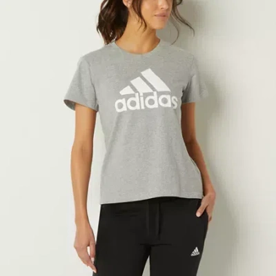 Adidas Originals Womens Crew Neck Short Sleeve Active T-shirt In Gray