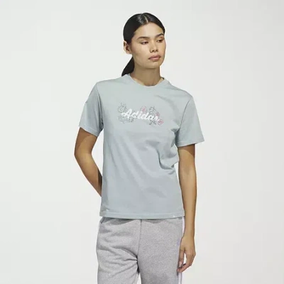 Adidas Originals Womens Crew Neck Short Sleeve Active T-shirt In Gray