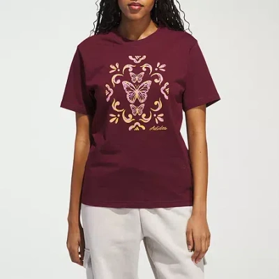 Adidas Originals Womens Crew Neck Short Sleeve Active T-shirt In Burgundy