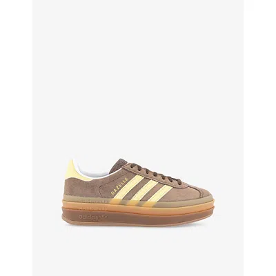 Adidas Originals Womens Adidas Gazelle Bold Suede Low-top Trainers In Earth Strata/powder Yellow/white