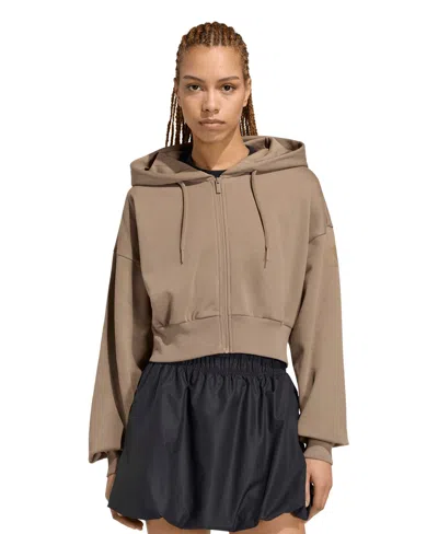 Adidas Originals Womens Essentials Contemporary Fleece Full-zip Hooded Jacket In Brown