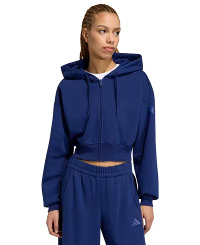 Adidas Originals Womens Essentials Contemporary Fleece Full-zip Hooded Jacket In Blue