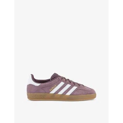 Adidas Originals Womens Shadow Fig White Gum Gazelle Indoor Suede Trainers Eur 37 / 4 Uk In Multi