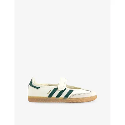 Adidas Originals Womens Offwhite Collegiate Gree Samba Leather Mary Jane Shoes Eur 42/ 9 Uk In White