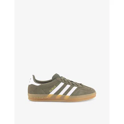 ADIDAS ORIGINALS WOMENS OLIVE STRATA WHITE GOLD GAZELLE INDOOR SUEDE LOW-TOP TRAINERS