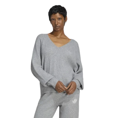 Adidas Originals Womens Originals Essentials Knit V-neck Sweatshirt - In Gray