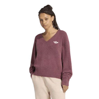 Adidas Originals Womens Originals Essentials Knit V-neck Sweatshirt - In Purple